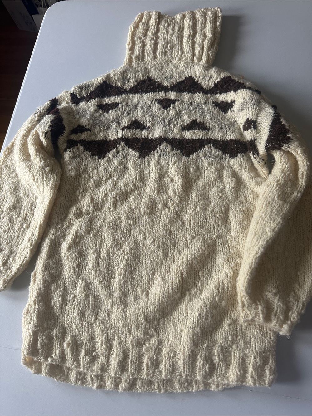 UNISEX Cream and Brown Turtleneck Pullover Sweater